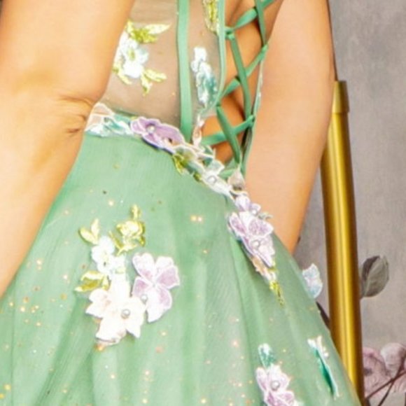 NEW LONG A-LINE SLEEVELESS OFF SHOULDER FLORAL DRESS WITH LACE UP BACK GL3227 - Picture 11 of 12